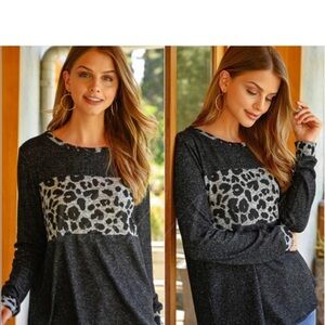 Women's Gray Leopard Print Top